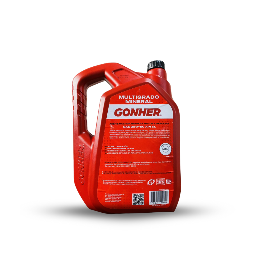 ACEITE GONHER 20W50 MULTIGRADO MINERAL GT-TURBO GARRAFA 5 LITROS - Imagen 2