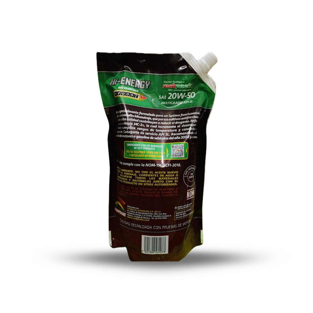 ACEITE ROSHFRANS SAE 20W50 LITRO BOLSA - Imagen 2