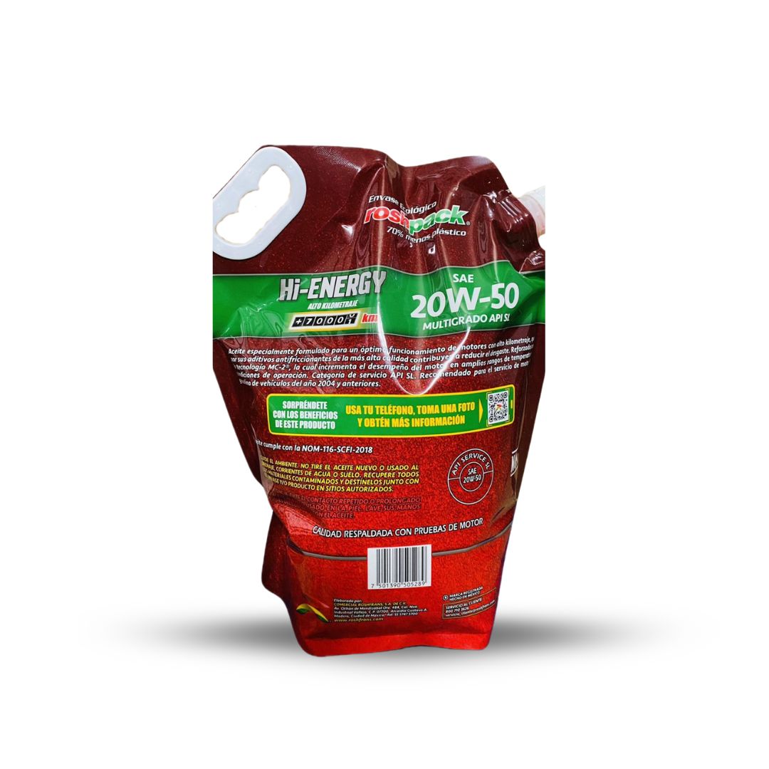 ACEITE ROSHFRANS SAE 20W50 BOLSA 4 LITROS - Imagen 2
