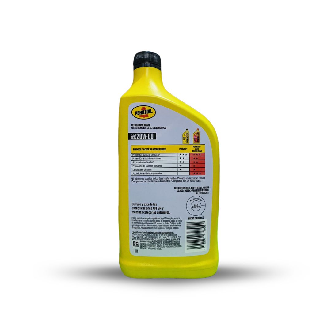 ACEITE PENNZOIL 20W60 ALTO KILOMETRAJE 1L - Imagen 2