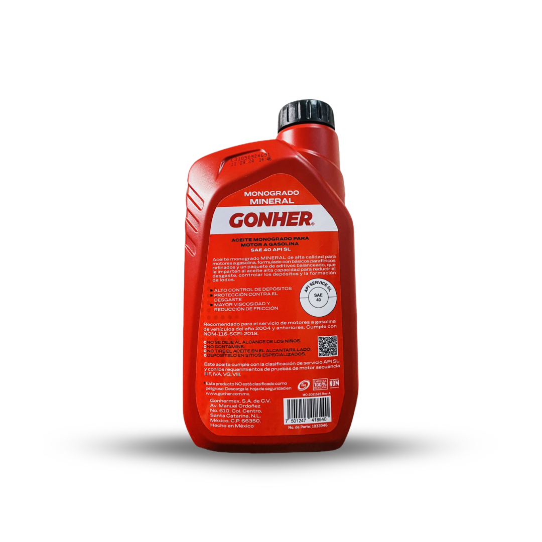ACEITE GONHER SAE 40 1L MONOGRADO - Imagen 2